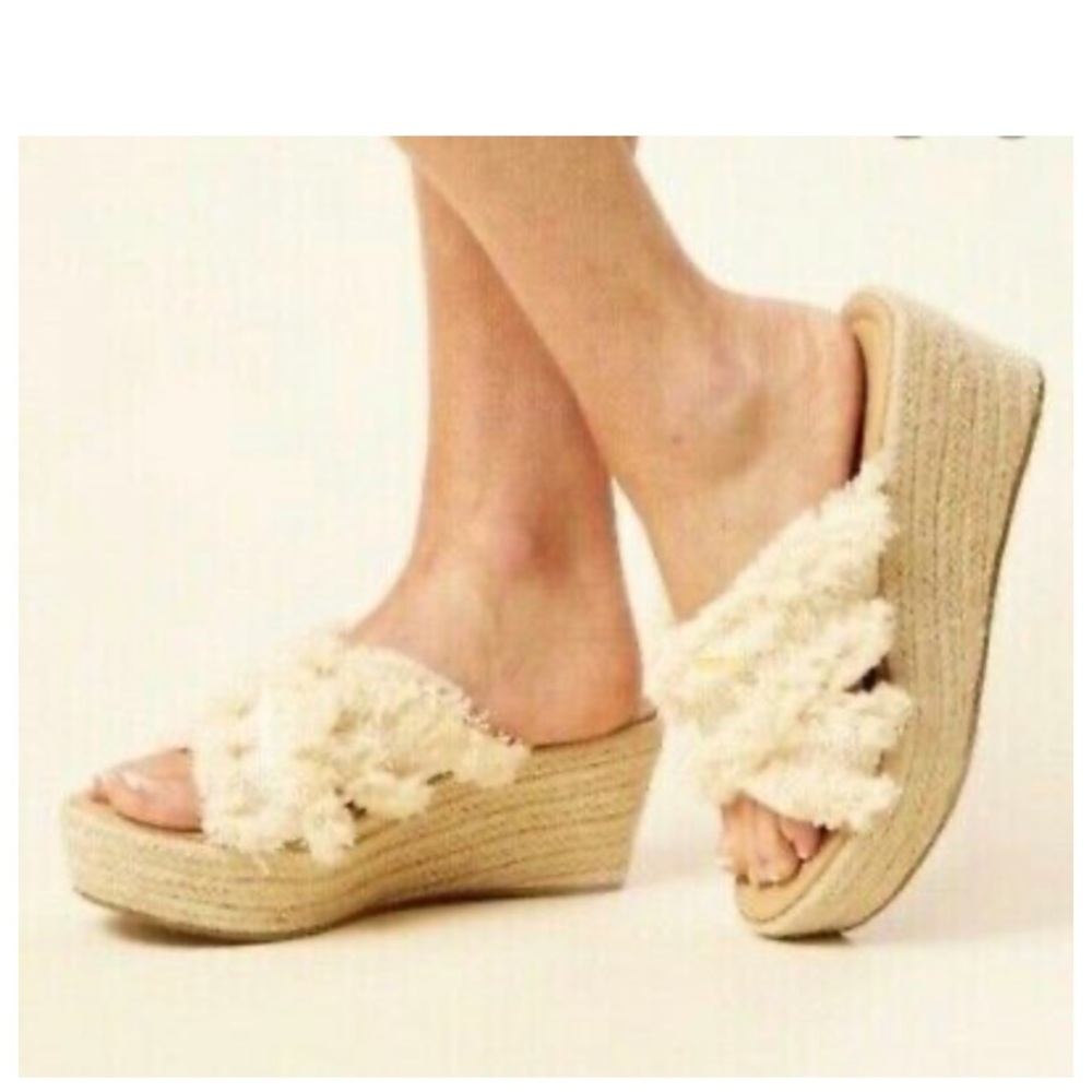 Wales Espadrille Wedge Sandals Ivory Fringe